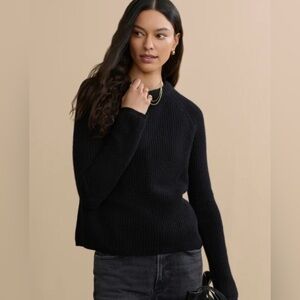 Jenni Kayne 100% Cashmere Black Knit Crewneck Fisherman Sweater XS